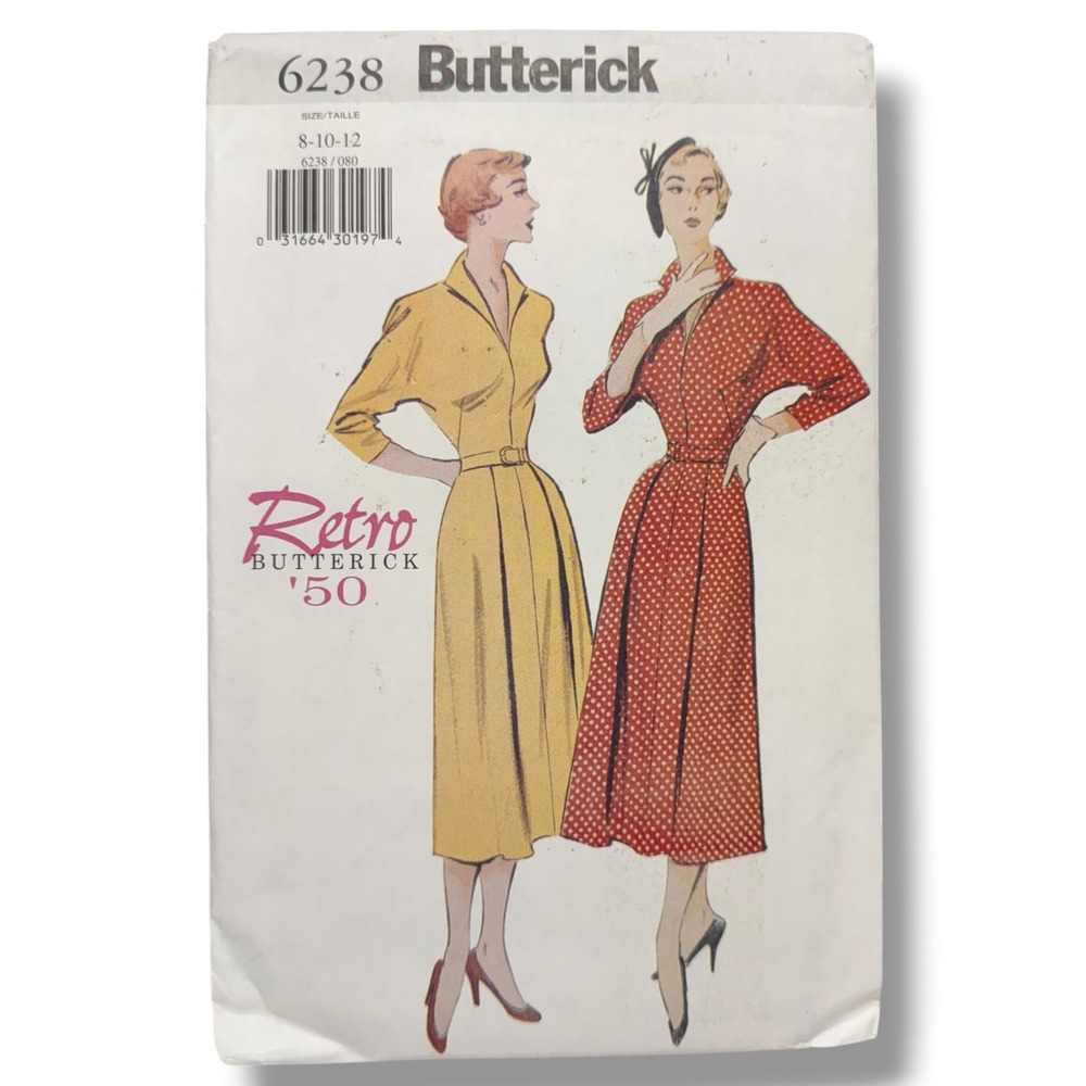 Butterick 6238 Retro 50 Misses Dress Belt Sewing Pattern Size 8 10 12 UNCUT